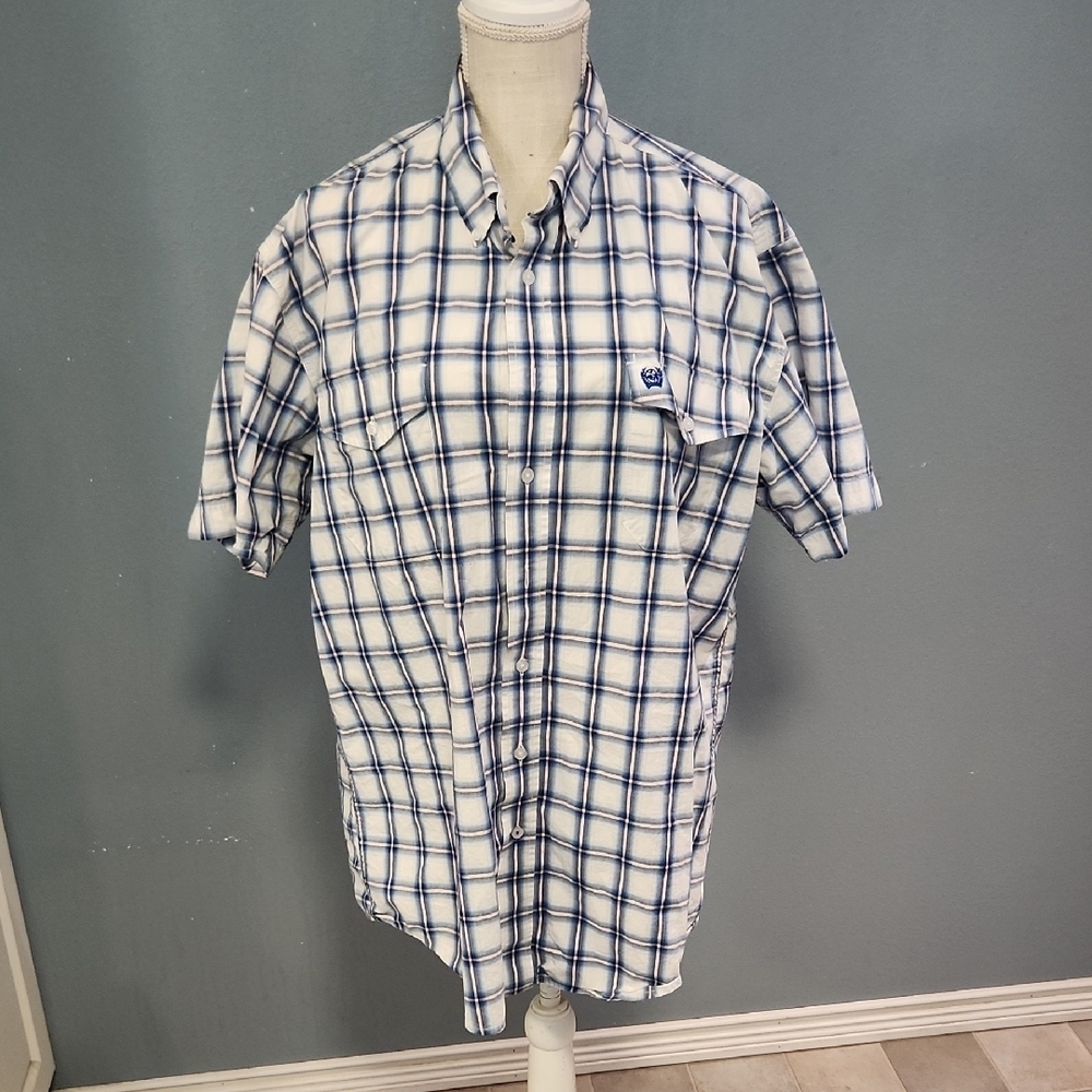 Cinch Western 100% Cotton Blue And Black Plaid Button Down Shirt Cowboy Ranch